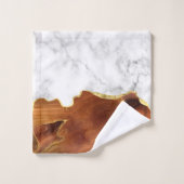 Marbre Blanc Agate Orange Brûlé Paillettes Feuille (Gant de toilette)
