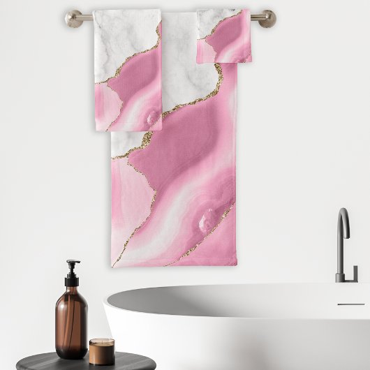 Marbre blanc Agate rose Paillettes dorées