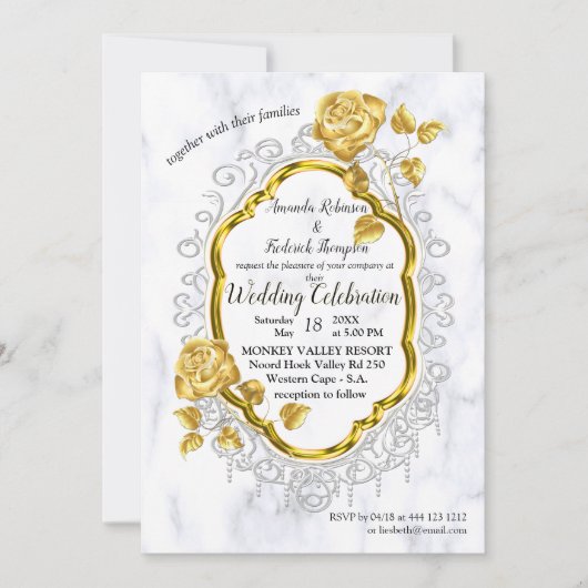 Marbre blanc avec décoration or invitation (Devant)