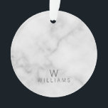 Marbre blanc avec monogramme et nom personnalisés<br><div class="desc">Ajoutez une touche de style unique à votre sapin de Noël avec cette ornementale élégante en Marbre blanc Acrylique Motif avec monogramme et nom en gris moderne sans serif style police sur arrière - plan en marbre blanc.</div>