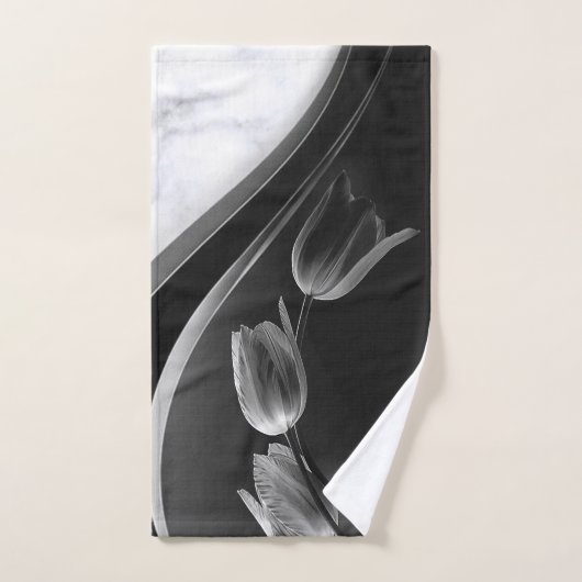 Marbre blanc avec tulipes grises sous-exposées (Serviette à main)
