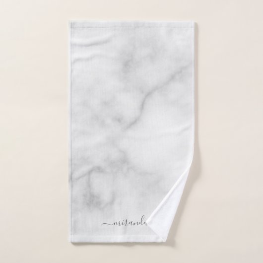 Marbre blanc de nom personnalisé de script moderne (Serviette à main)