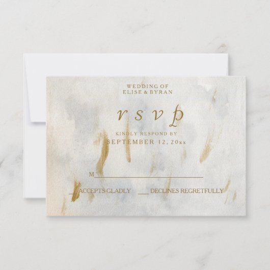 Marbre blanc d'or Aquarelle moderne Mariage RSVP (Devant)