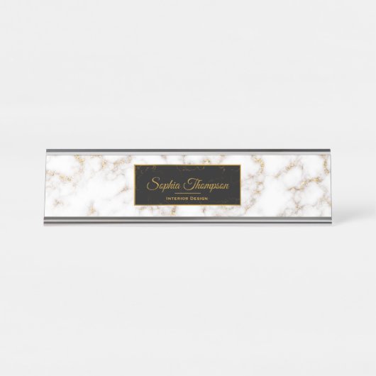 Marbre blanc d'or moderne - Plaque de nom (Devant)