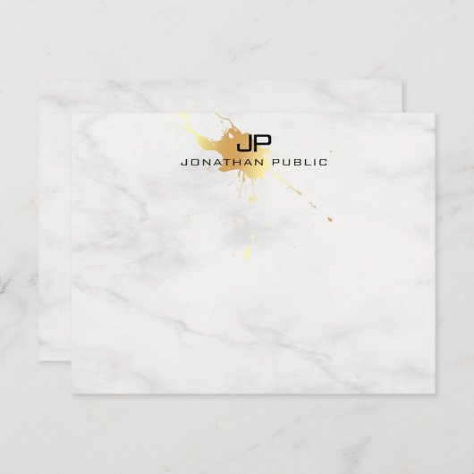 Marbre blanc Elegant Gold Splash Monogram Modèle (Devant / Derrière)