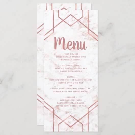 Marbre blanc et blanc et Mariage or Rose Menu (Devant / Derrière)