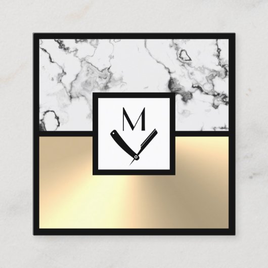 Marbre blanc et carte de visite carré or Faux (Devant)