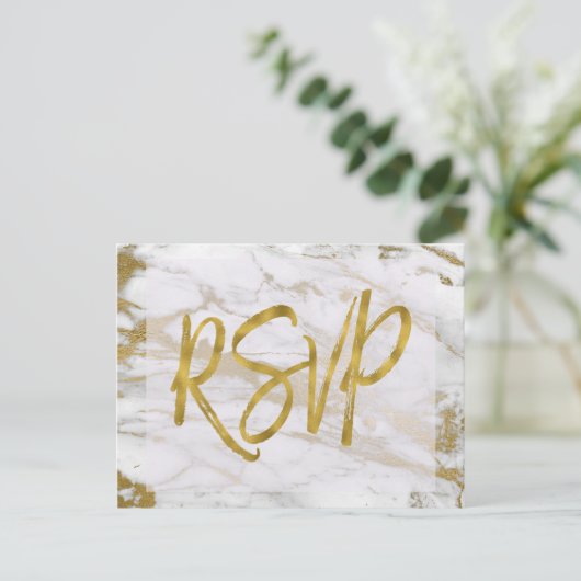 Marbre blanc et or RSVP Faire-part de mariage Répo (Debout devant)
