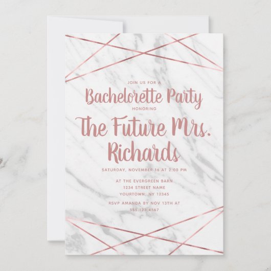 Marbre blanc Geo Bachelorette Party Invitation (Devant)