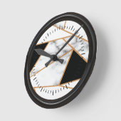 Marbre blanc Géométrique en or, horloge ronde noir (Angle)