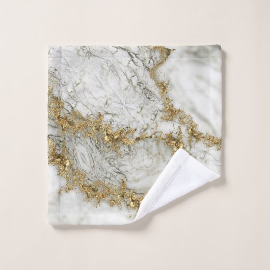 Marbre blanc Gold Splatter Abstrait (Gant de toilette)