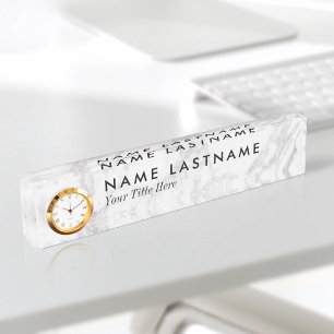 Marbre blanc gris élégant personnalisé Nom Plaque
