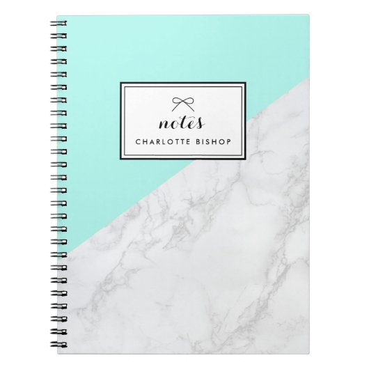 Marbre blanc moderne avec Carnet Aqua Blue Block (Devant)
