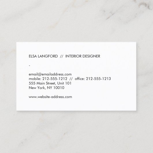 Marbre blanc moderne Luxe Designer Carte de visite (Dos)