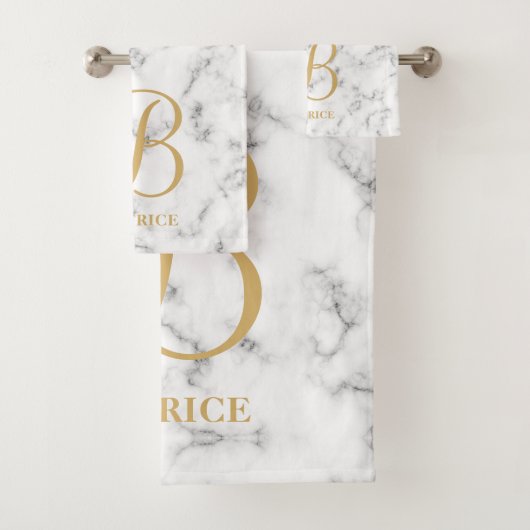 Marbre blanc moderne typographie or nom monogramme (En situation)