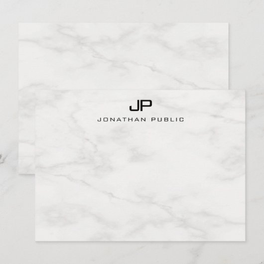Marbre blanc monogramme Moderne Élégant Modèle (Devant / Derrière)