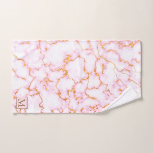 Marbre blanc Or de luxe Monogramme (Serviette à main)