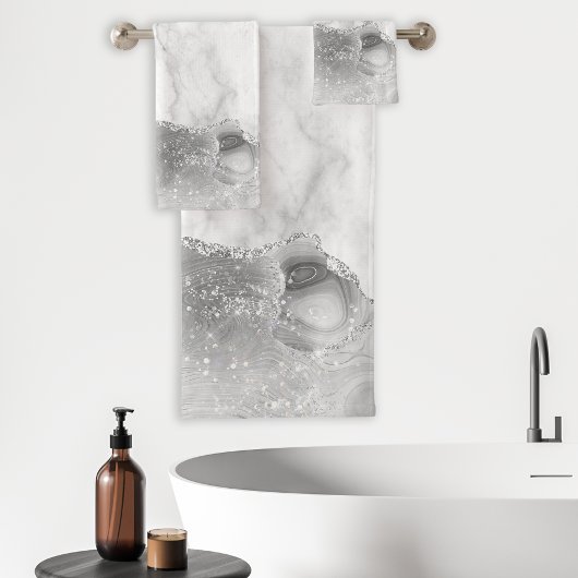 Marbre Blanc Paillettes d'Argent Agate Grise