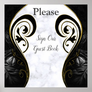 Marbre blanc - Poster du livre d'or Abstrait noir