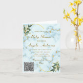 Marbre blanc QR Code bébé fille douche Invitation (Fleur jaune)