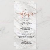 Marbre blanc & Rose Gold Elegant Wedding Menu (Devant / Derrière)