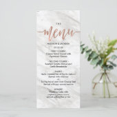 Marbre blanc & Rose Gold Elegant Wedding Menu (Debout devant)