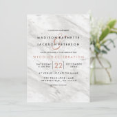Marbre blanc Rose Gold Modern Wedding Invitations (Debout devant)