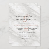 Marbre blanc Rose Gold Modern Wedding Invitations (Devant / Derrière)