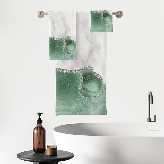 Marbre Blanc Vert Sauge Agate Paillettes Argentées