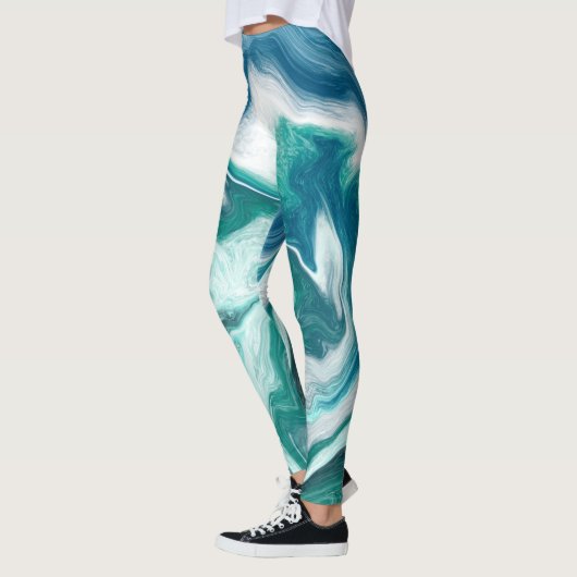 Marbre bleu et turquoise liquide Art Leggings (Gauche)
