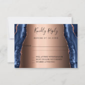 Marbre bleu marine marbre rose or mariage RSVP (Devant)