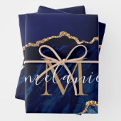 Marbre bleu marine Nom Lettre Feuilles papier enve (En situation)