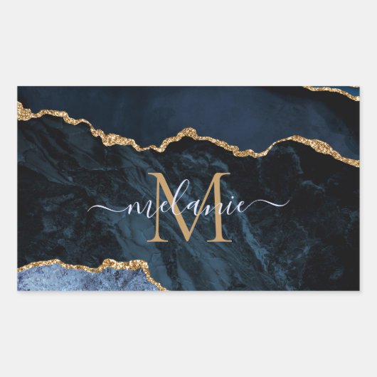 Marbre bleu marine or Nom personnalisé Autocollant (Devant)
