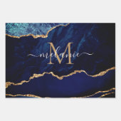 Marbre bleu marine or Nom personnalisé Papier d'en (Devant)