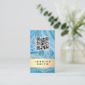 Marbre bleu | Or brossé | Étiquette QR (Debout devant)