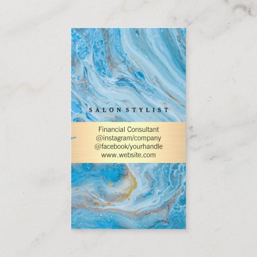 Marbre bleu | Or brossé | Étiquette QR (Dos)