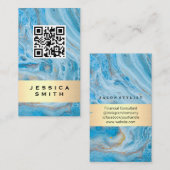 Marbre bleu | Or brossé | Étiquette QR (Devant / Derrière)