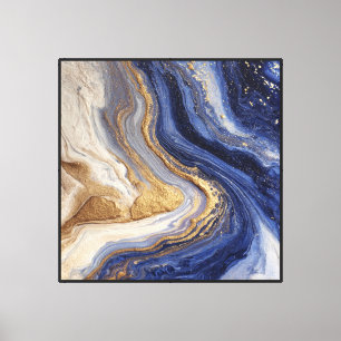 Marbre Bleu Or Flux – Art mural fluide abstrait