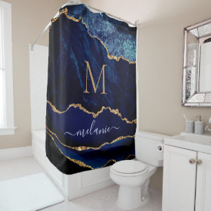 Marbre bleu or marine Nom personnalisé Rideau de d