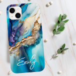 Marbre bleu or moderne Nom personnalisé<br><div class="desc">Marbre d'or bleu moderne Nom personnalisé iPhone 14 Plus Coque présente votre nom personnalisé dans une élégante typographie de script de calligraphie sur un arrière - plan moderne en marbre bleu et or. Un cadeau parfait pour elle pour l'anniversaire, maman pour la fête des mères, soeur ou bestie pour Noël...</div>