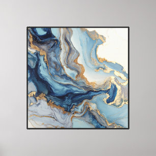 Marbre Bleu Or Veines – Art Mural Fluide Abstrait