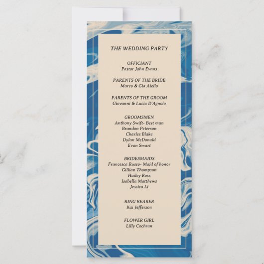 Marbre bleu Programme moderne de mariage côtier (Dos)