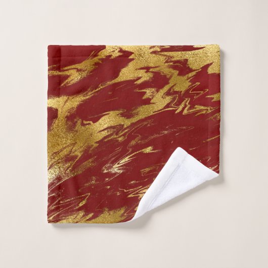 Marbre Chic Rouge Or Faux (Gant de toilette)