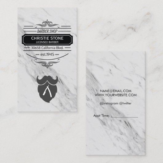 Marbre classique Étiquette rétro Barber lame et ba (Devant / Derrière)