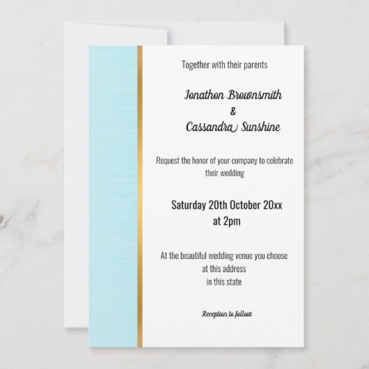 MARBRE CLASSIQUE PASTEL BLEU OR TRIM INVITATION (Devant)