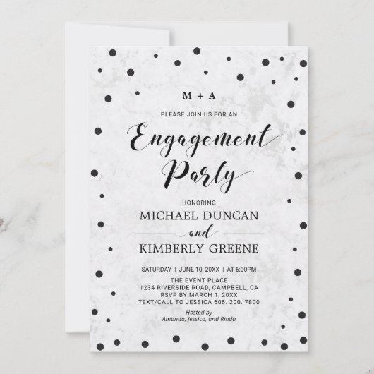 Marbre & Confettis | Invitation moderne pour une f (Devant)