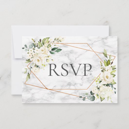 Marbre de cuivre Géométrique Blanc Floral RSVP (Devant)