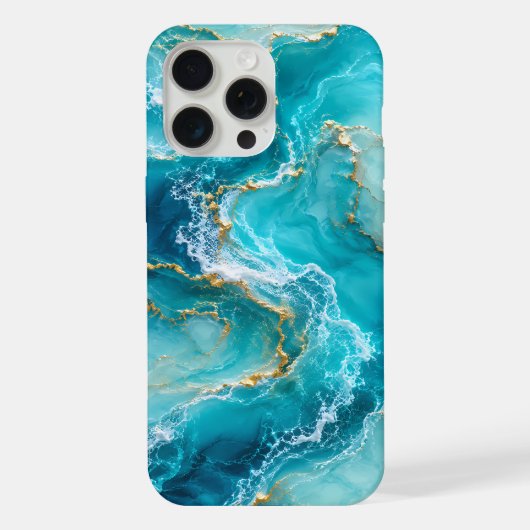 Marbre d'Océan Turquoise Luxe avec Vagues de Feuil (Verso)