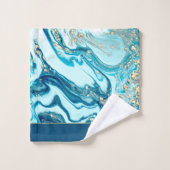 Marbre d'or bleu moderne Océan Monogramme Nom Bain (Gant de toilette)