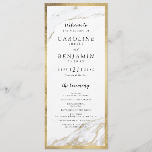 Marbre d'or Faux programme de mariage moderne (Devant)